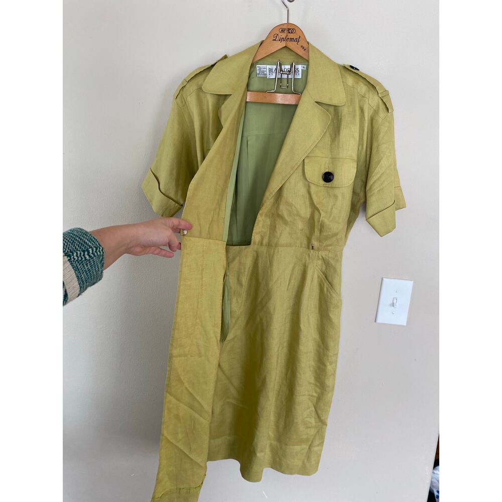Vintage Blass Dress by Bill Blass Green Structured Linen Sheath Dress sz 8 - Picture 3 of 5